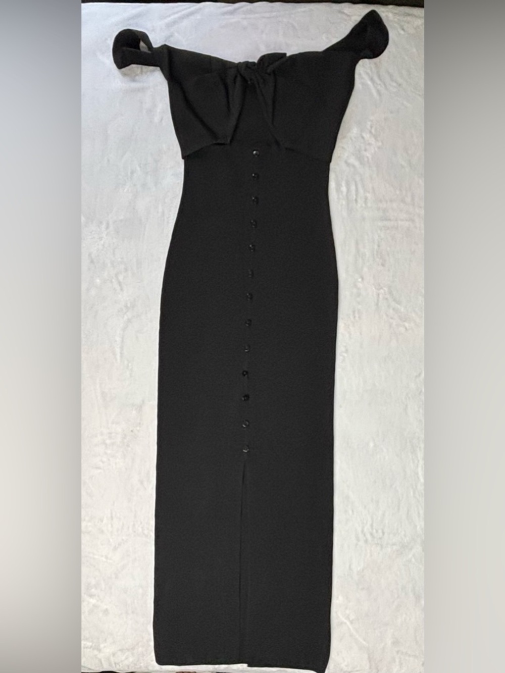 A’GACI Black Ribbed Tie Front Cutout Maxi Dress Large NWT